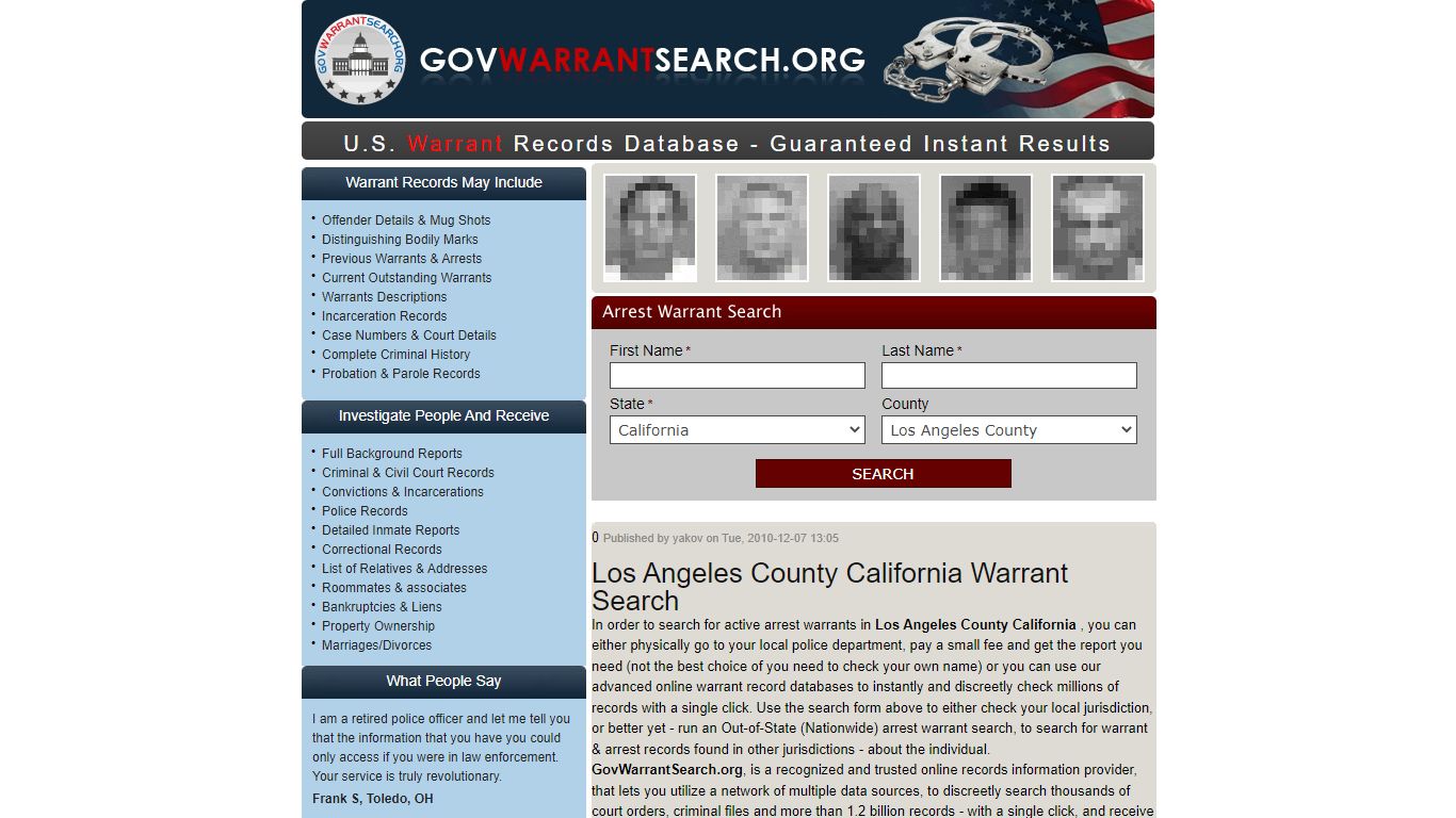 Los Angeles County California | Warrant Search